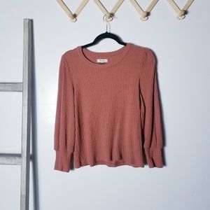 MADEWELL ORANGE RIBBED PUFFED SLEEVES SWEATER SIZE MEDIUM